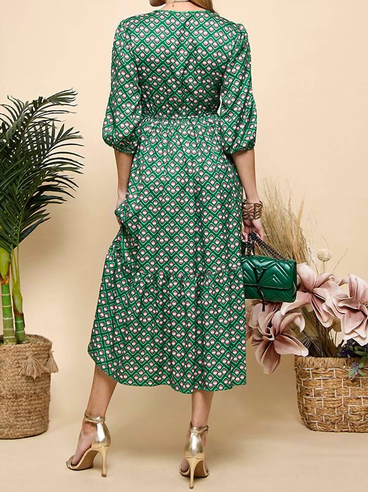 CEZELE Smocked Midi Dress in green - women's dress - view 5