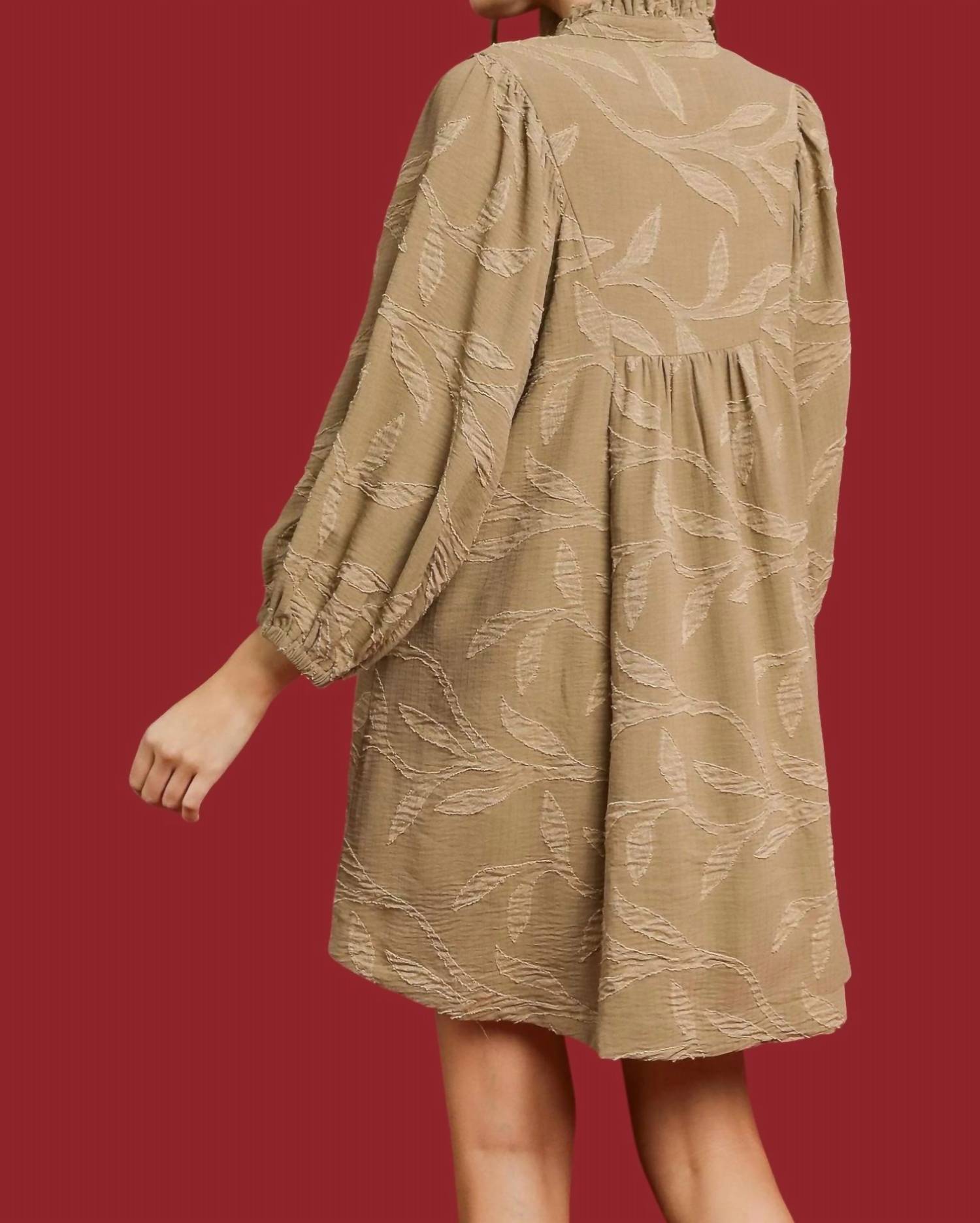 Umgee - Jacquard High Ruffle Neck Dress