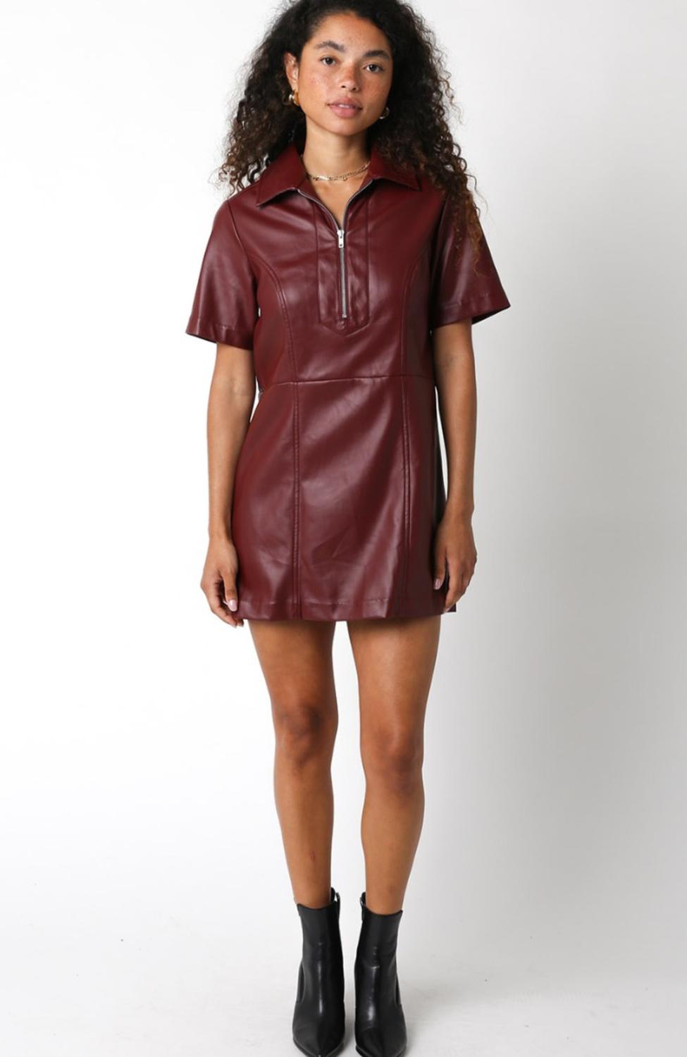 Olivaceous - Vegan Leather Mini Dress
