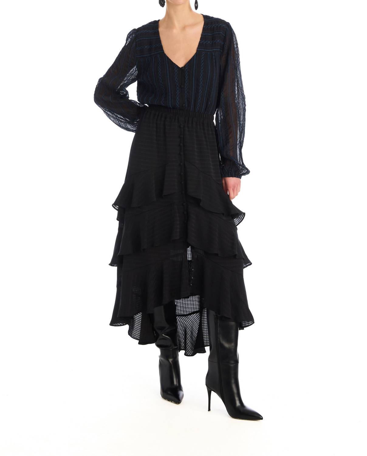 ALLISON NEW YORK Ella Textured Midi Skirt in black - women's skirt - detail view