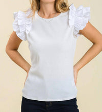Umgee - Ruffle Sleeve Ribbed Knit Top