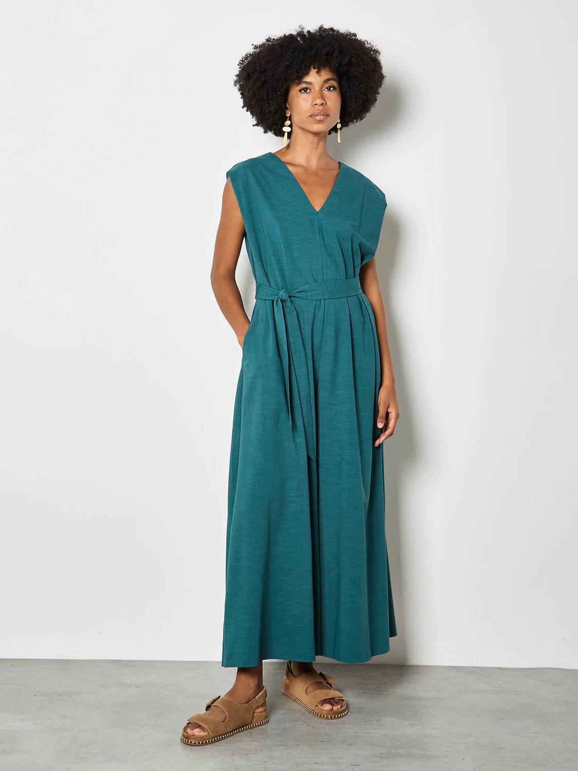 Apricot - Wide Leg Belted Jumpsuit