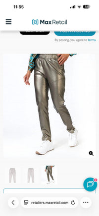 ESQUALO Women's Tregging PU Trousers in soft gold - women's pants - detail view
