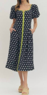 Entro - Short Sleeve Polka Dot Midi Dress