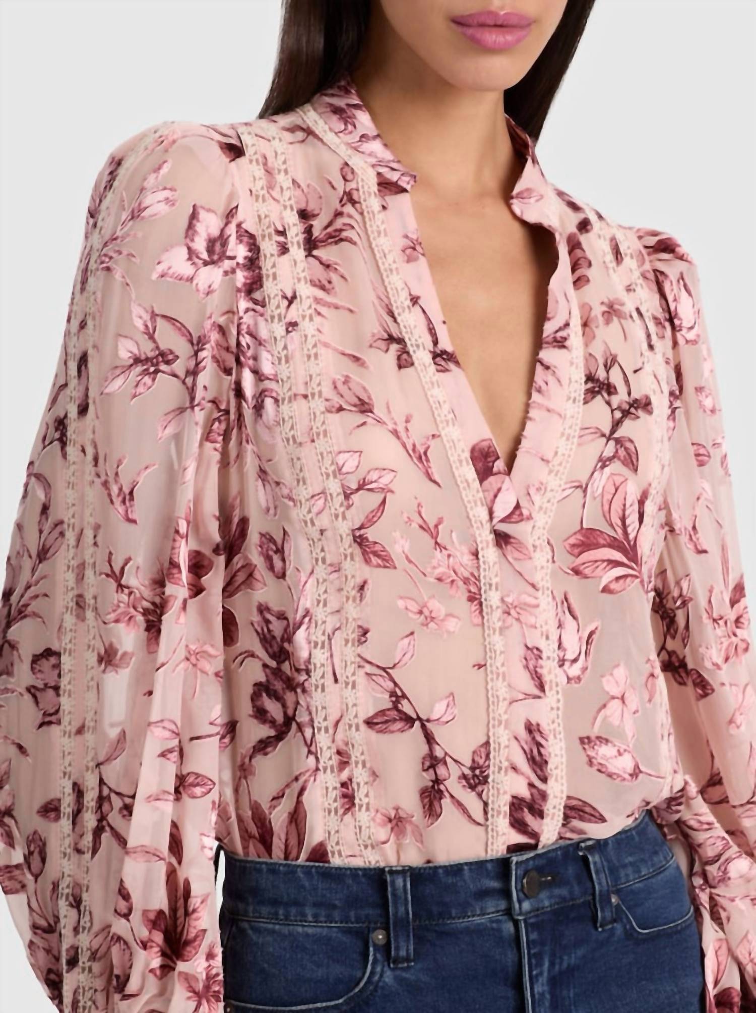 Alice + Olivia - Arlette Lace Trim Blouse