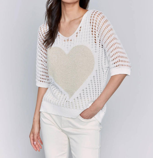 Charlie B - Fishnet V-neck Sweater With Heart