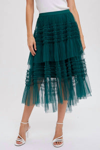 Bluivy - Hi-lo Frilled Tulle Midi Skirt