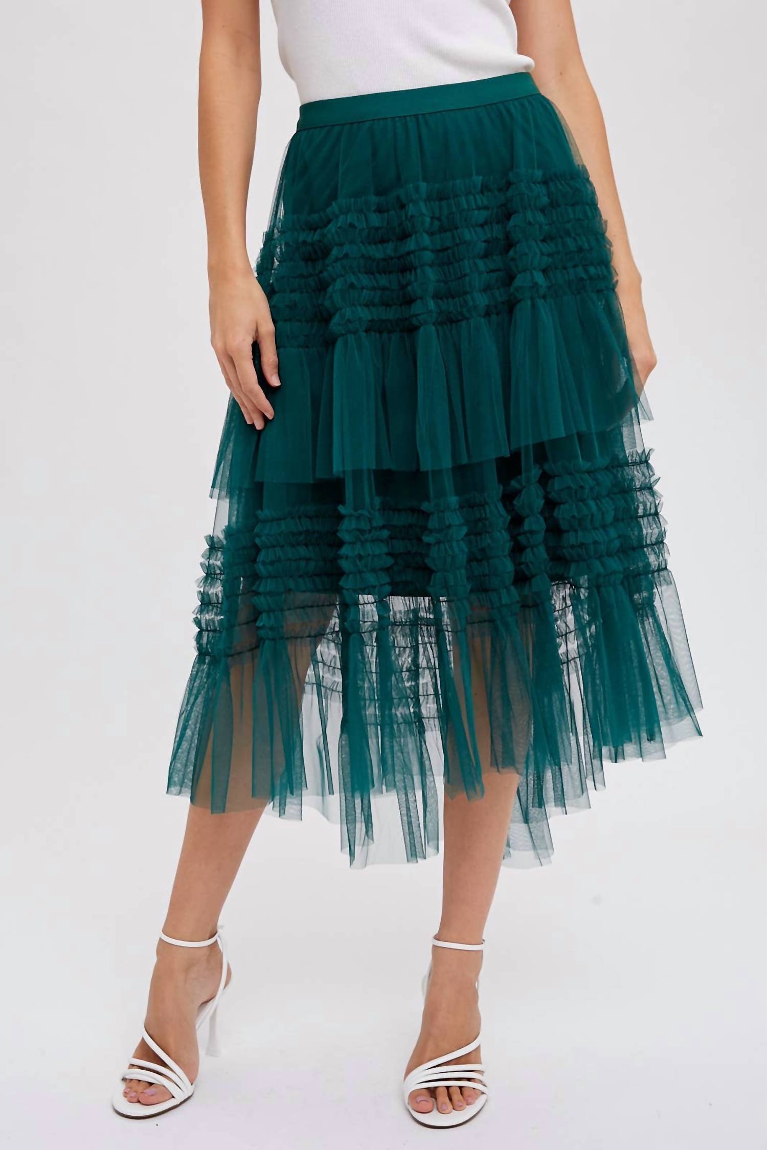 Bluivy - Hi-lo Frilled Tulle Midi Skirt
