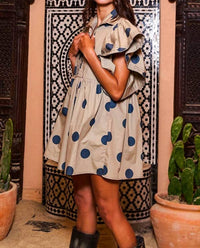 Bucketlist - Ruffle Sleeve Pintuck Detail Polka Dot Mini Dress