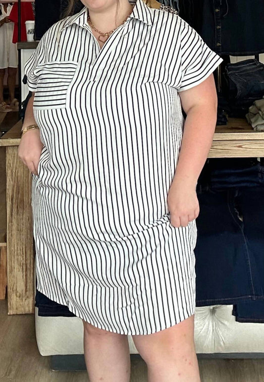 She + Sky - Drop Sleeve Striped Woven Shirt Mini Dress With Pockets - Plus