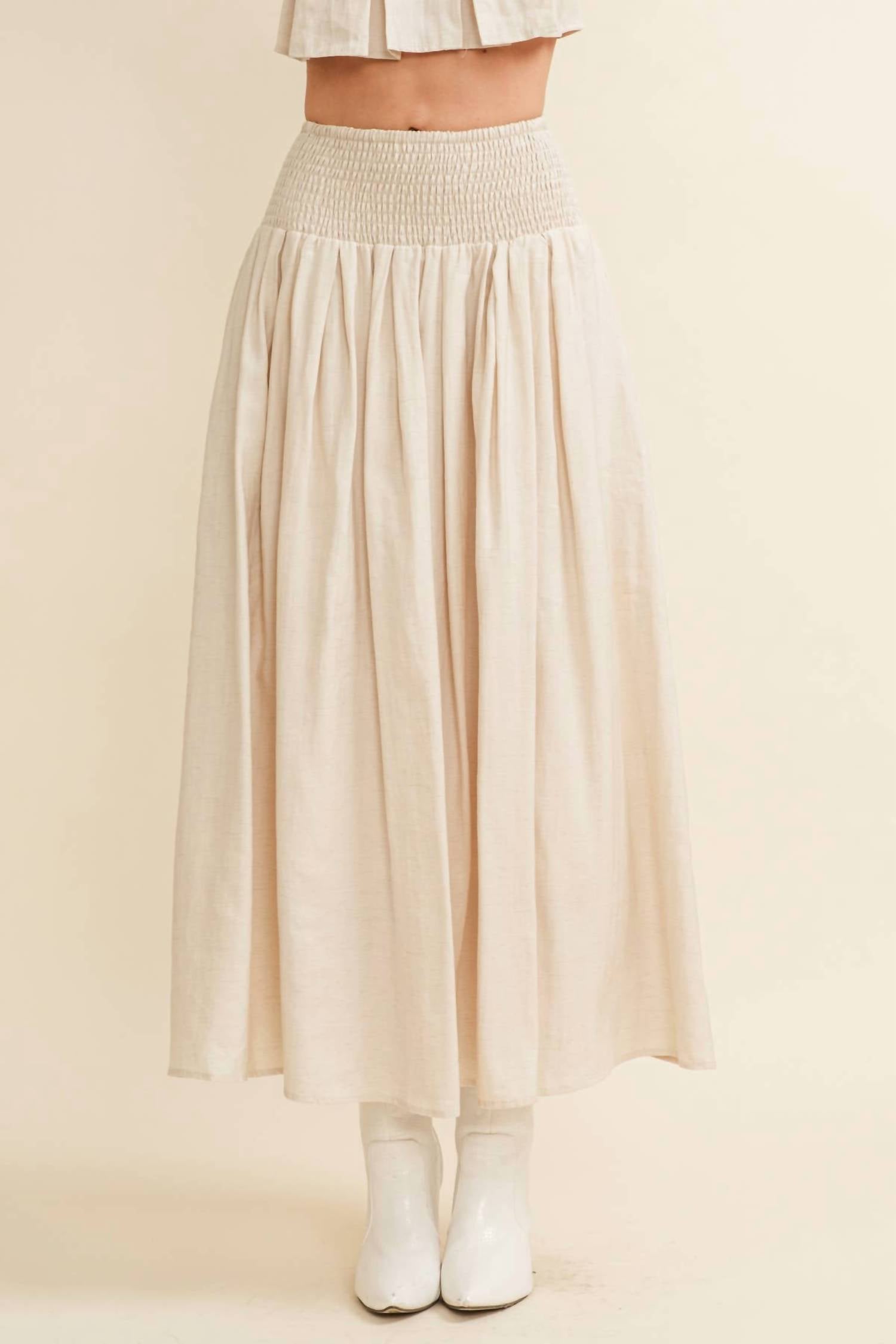 Cloud Ten Smocked Midi Skirt in cream - women's skirt