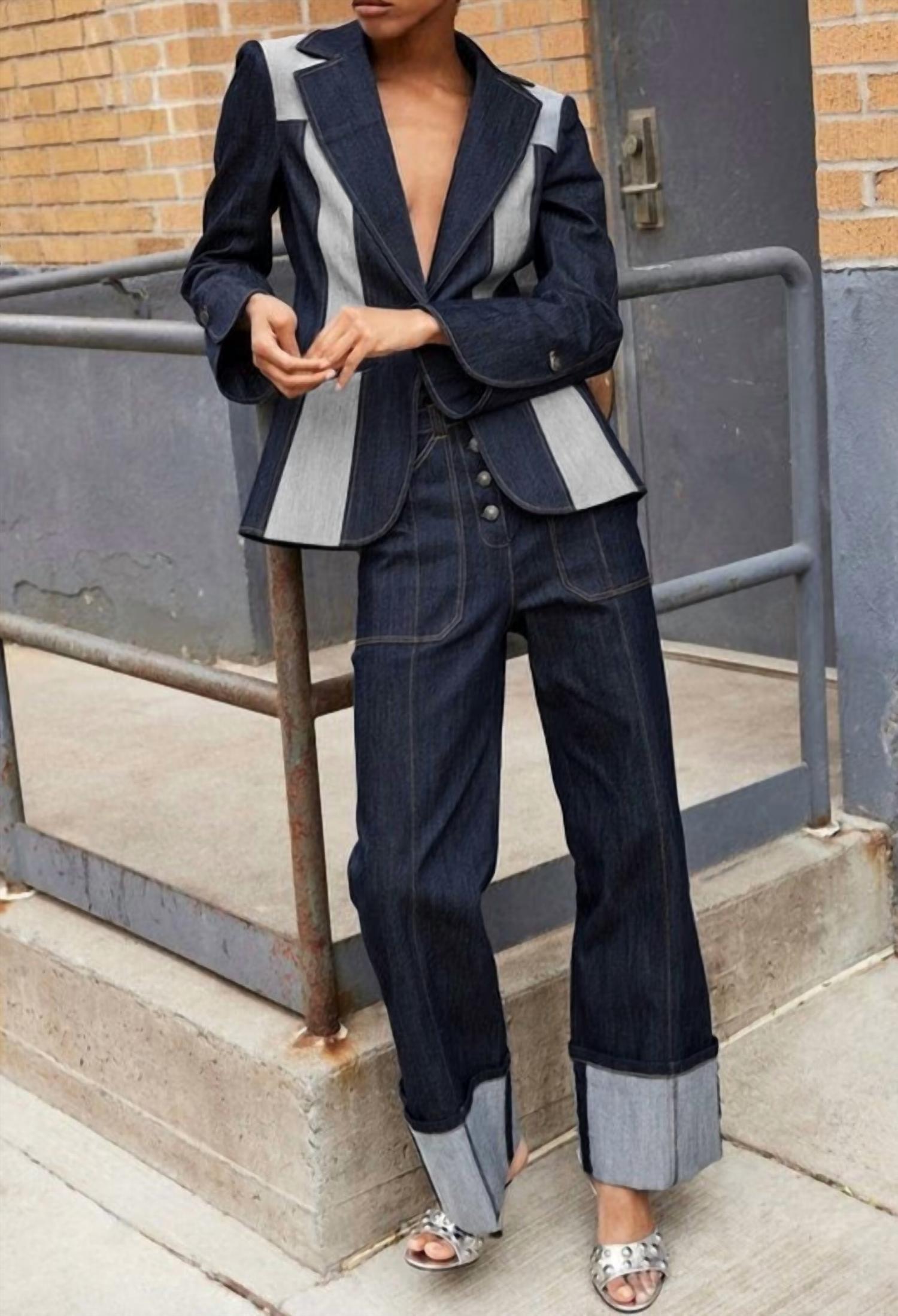 Stylewe - Long Denim Patchwork Blazer Jacket