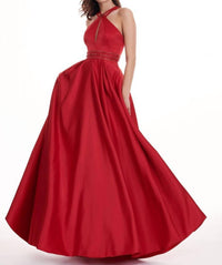 Rachel Allan - Matte Satin Halter Neck Prom Gown