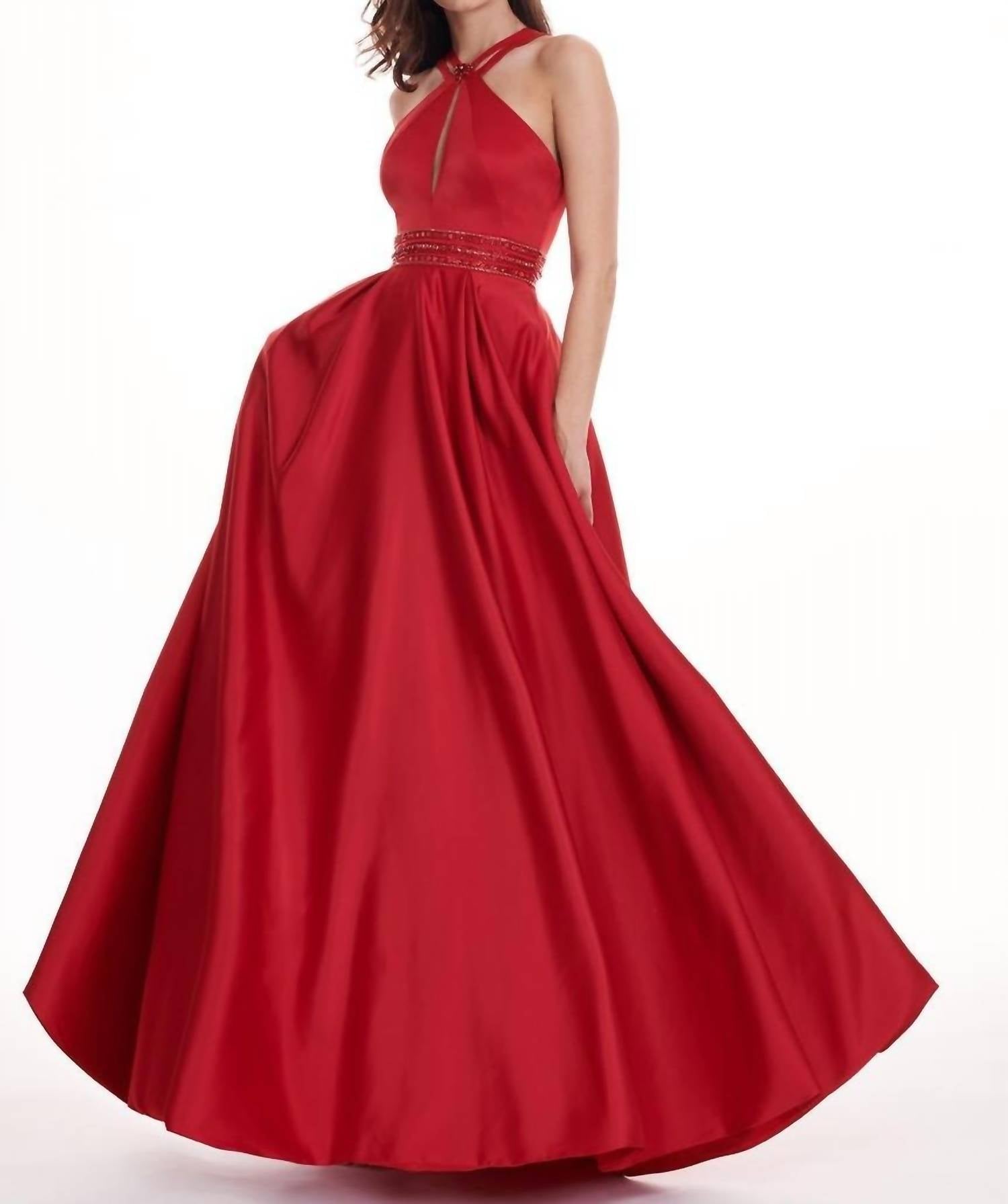 Rachel Allan - Matte Satin Halter Neck Prom Gown