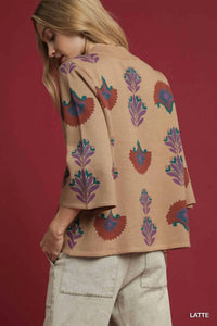 umgee Floral Knit Sweater Top in latte - women's sweater - alternate view