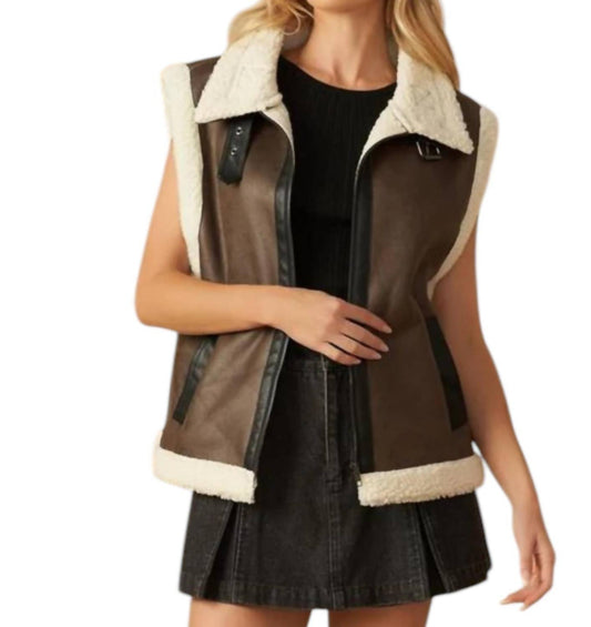 Flying Tomato - Faux Leather Sherpa Vest