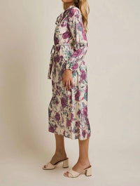 Gilli - Front Bow Tie Long Sleeve Print Midi Dress