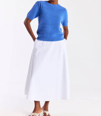 Brodie Cashmere Textured Taylor Cashmere Tee in carolina - women's long sleeve top - alternate view