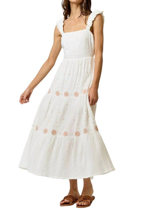 Lalavon - Cotton Gauze Embroidery Midi Dress