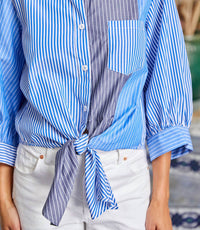 Karen Kane - Blouson Sleeve Mixed Stripe Tie-Front Top