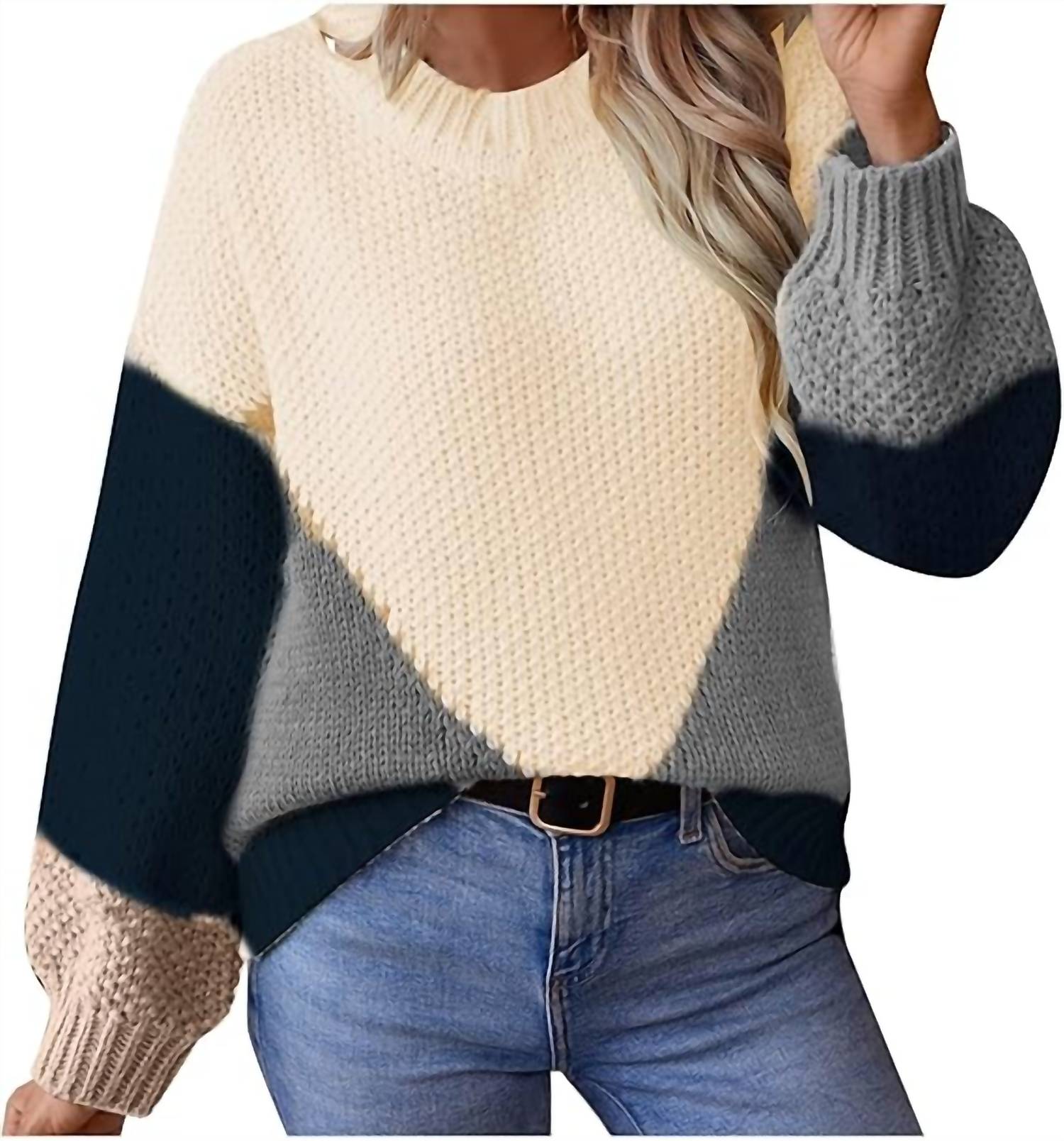 Lily Clothing - Color Block Cozy Knit Sweater