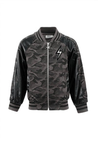Lola + The Boys Kid's Camo Flash Leather Bomber in black - item