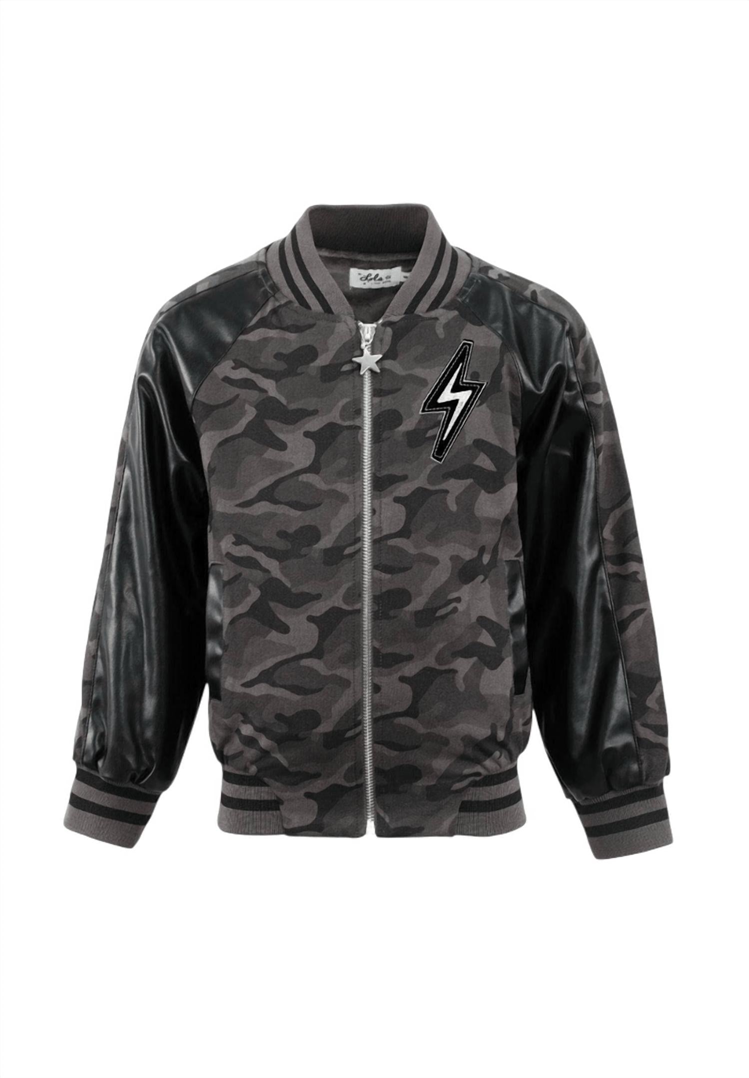 Lola + The Boys Kid's Camo Flash Leather Bomber in black - item