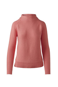 Kinross Garter Funnel Sweater in coral - women's sweater - detail view