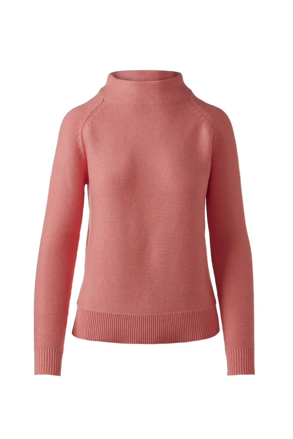 Kinross Garter Funnel Sweater in coral - women's sweater - detail view