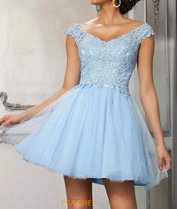 MORILEE Off The Shoulder Cap Sleeves Dress in bahama blue - women's dress