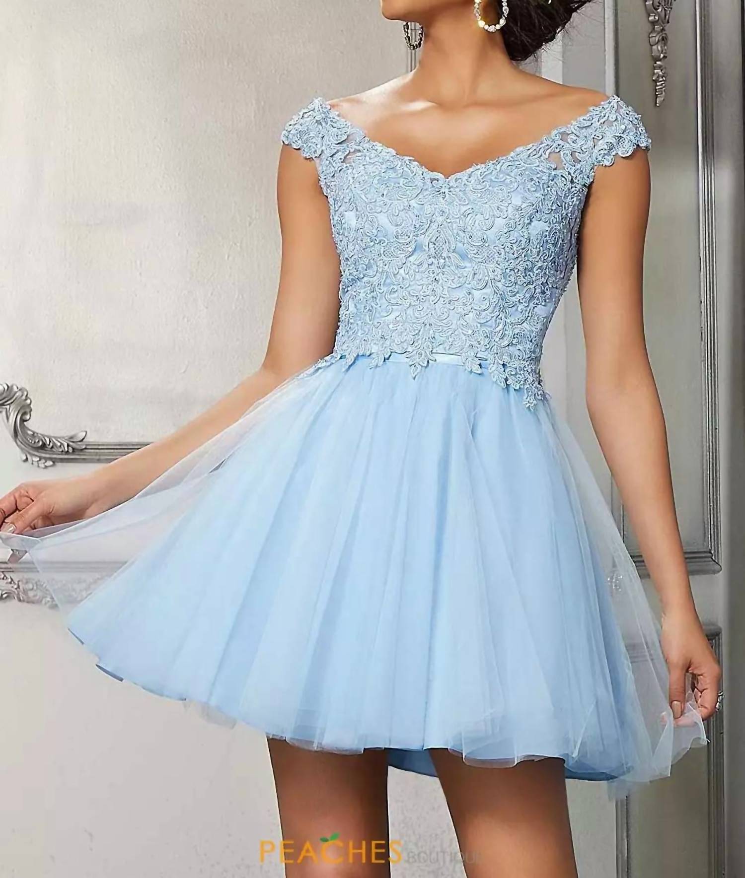 MORILEE Off The Shoulder Cap Sleeves Dress in bahama blue - women's dress