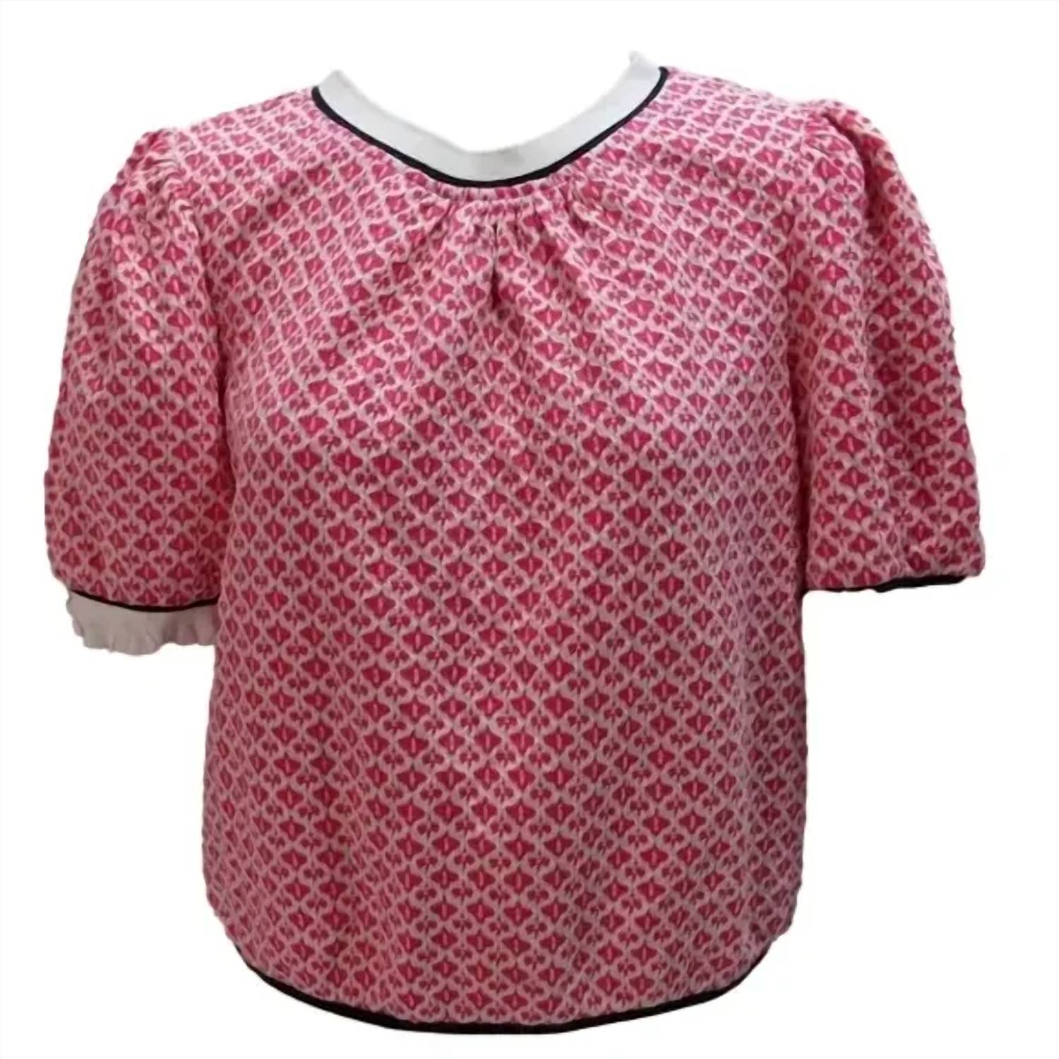Voy - Women's Deanna Contrast Collar Ruffle Printed Top