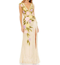 Mac Duggal - Floral Embellished Beaded Front Slit Gown