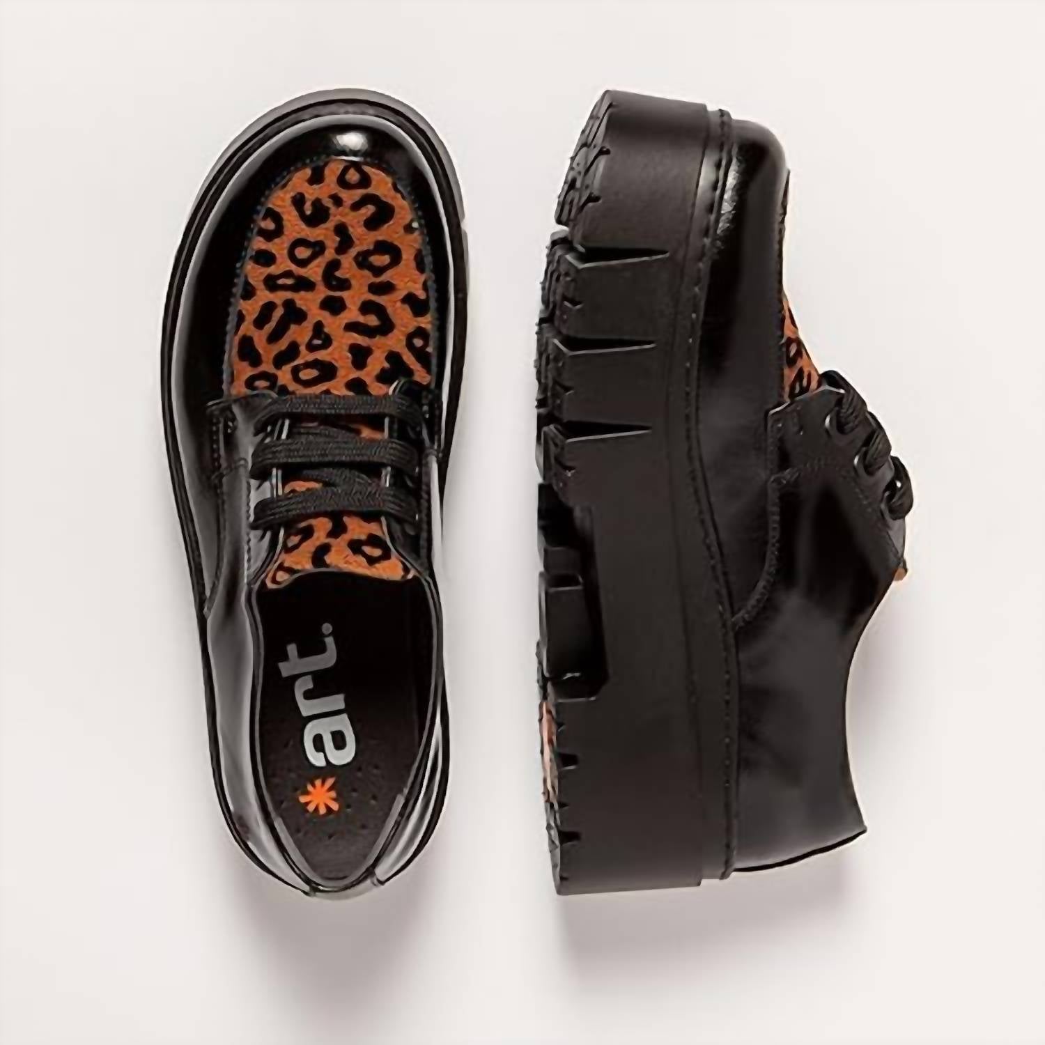The ART Company Women's 1765 Leeds Platform Loafers in black shiny with leopard - women's flats - view 5