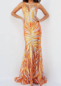 Jovani - V Neck Prom Dress