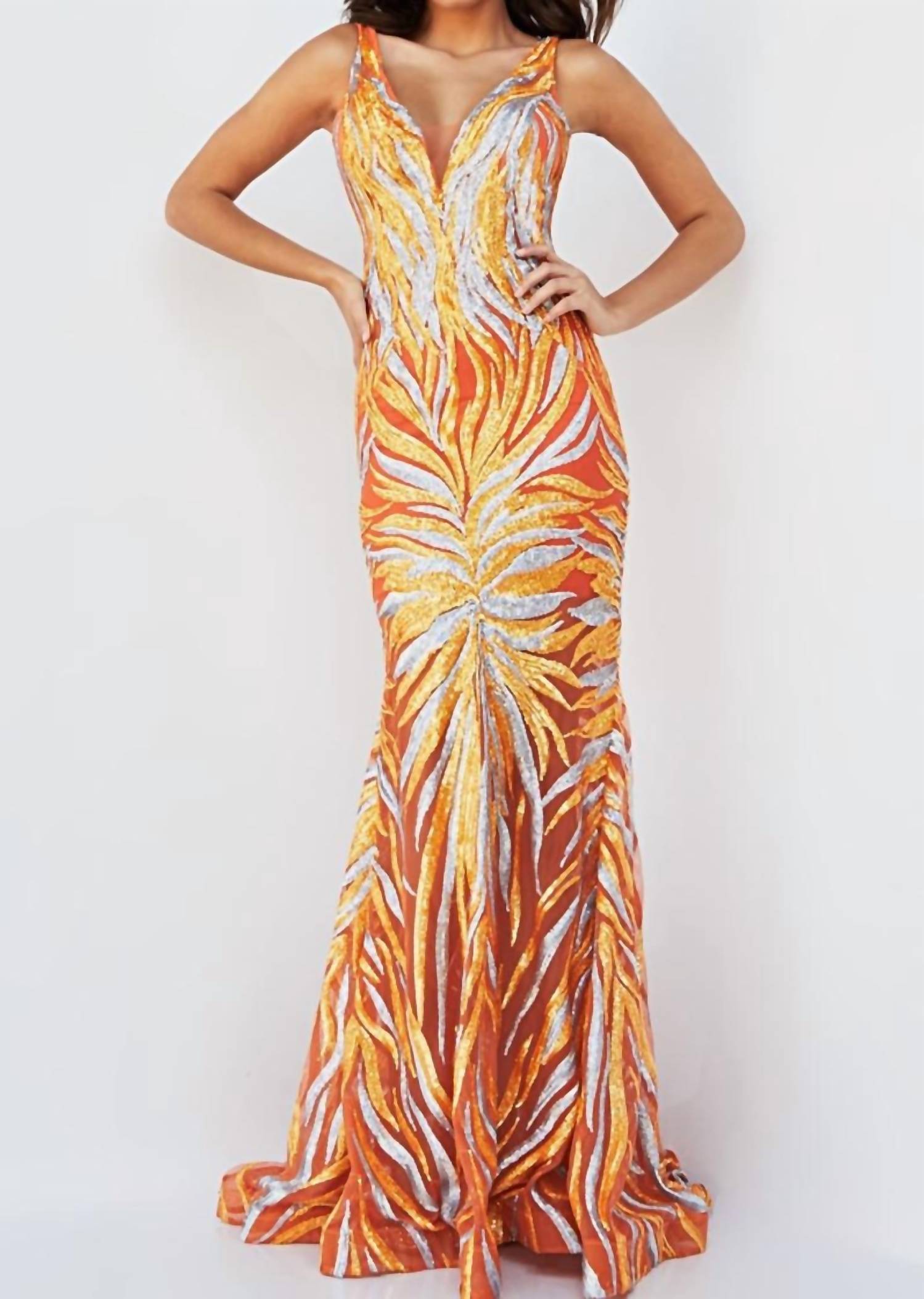 Jovani - V Neck Prom Dress