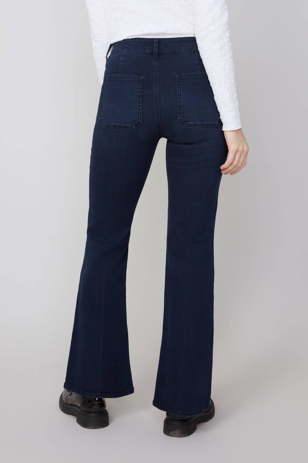 Renuar Lux Denim Flare Jeans in dark indigo - women's jeans - alternate view