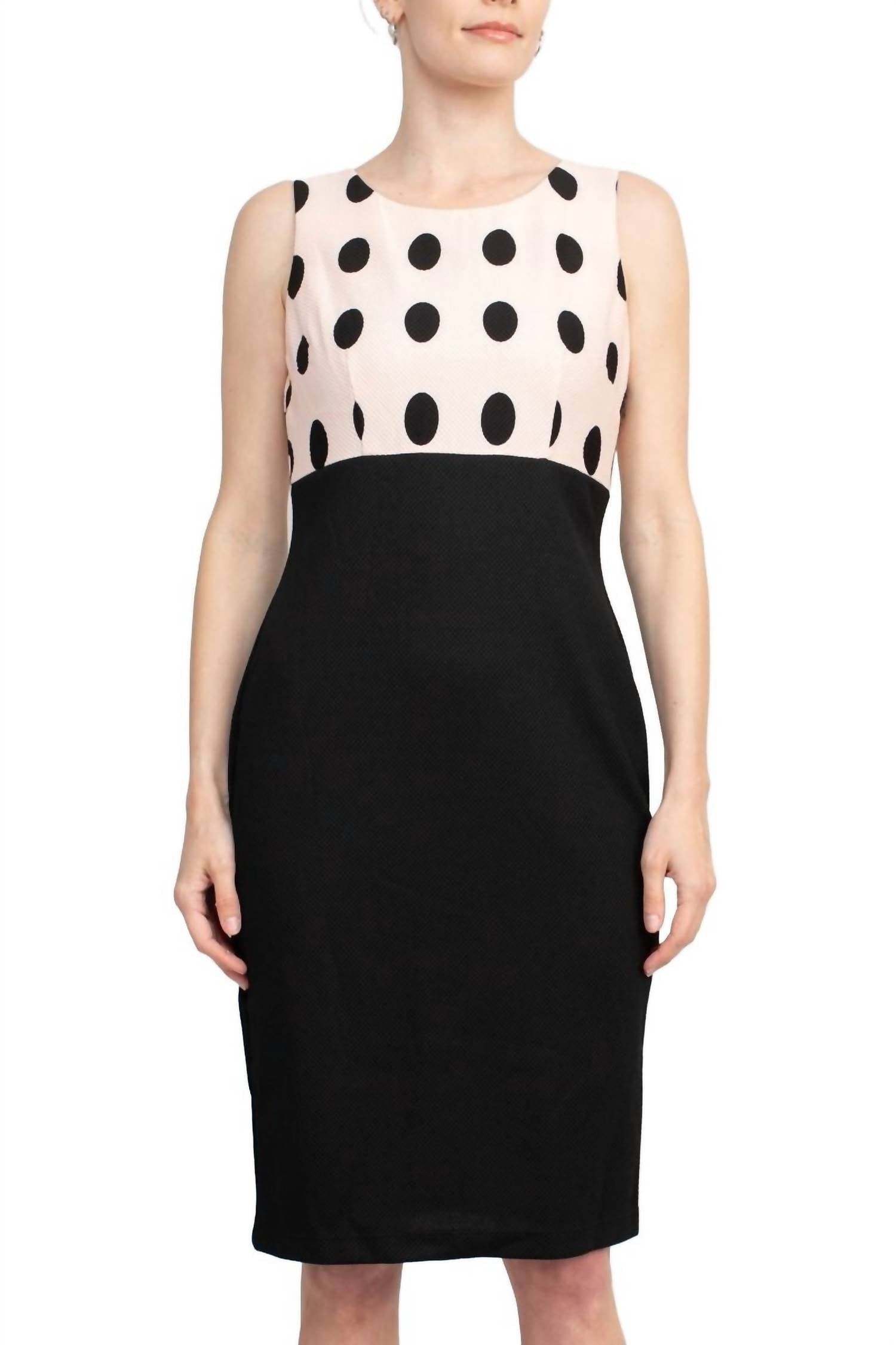 Danny & Nicole - Crew Neck Sleeveless Polka Dot Dress With Pocket Jacket Set