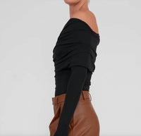 Nonchalant Label Maple Asymmetrical Long Sleeve Top in black - women's long sleeve top - alternate view