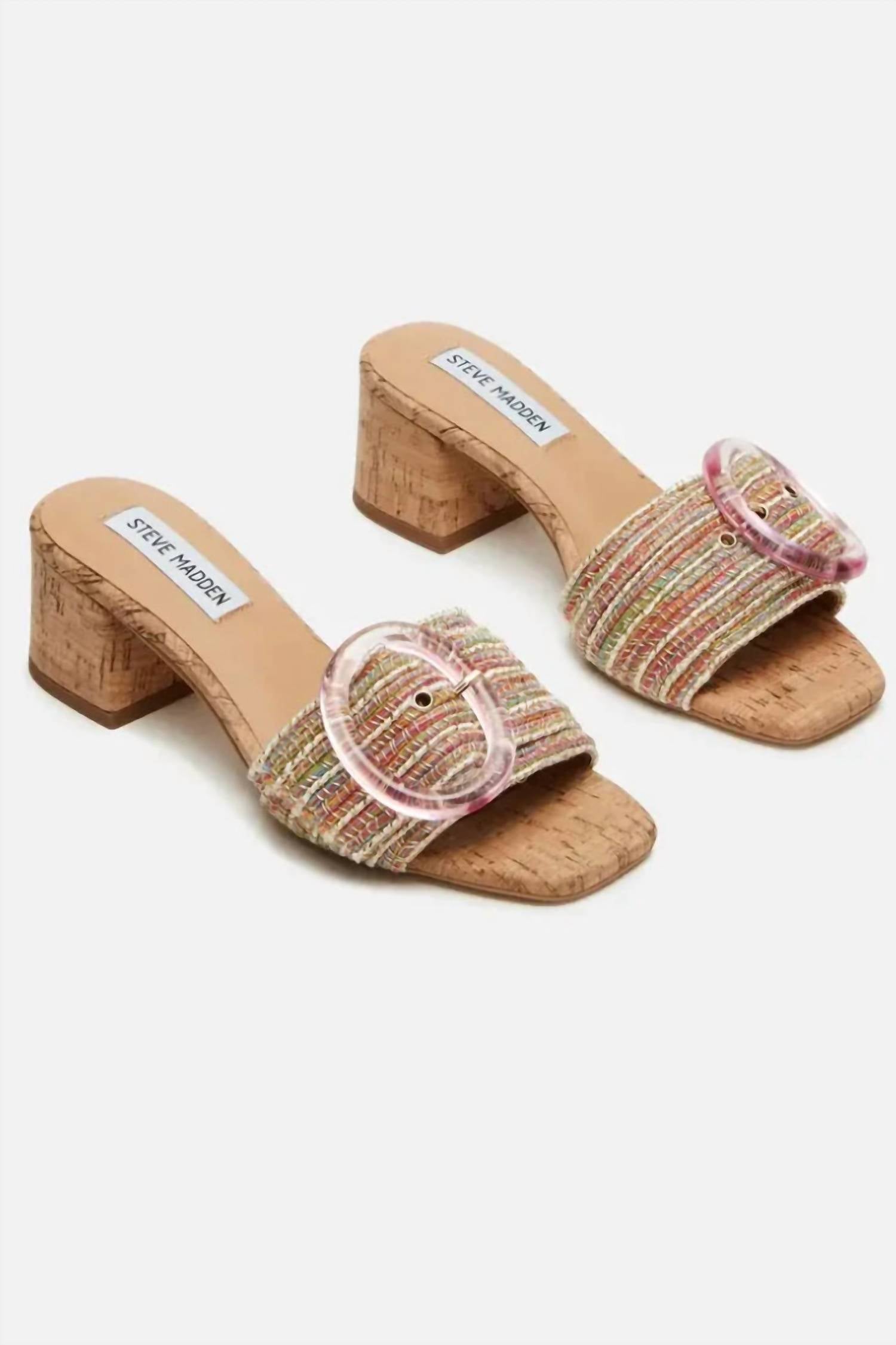STEVE MADDEN Women's Seacrest Slide Sandals in pink multi - women's sandal - detail view
