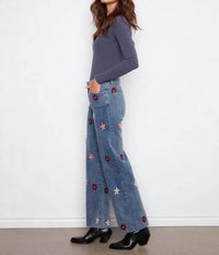 Charlie B - Wide Leg Stretch Flower Patches Jean