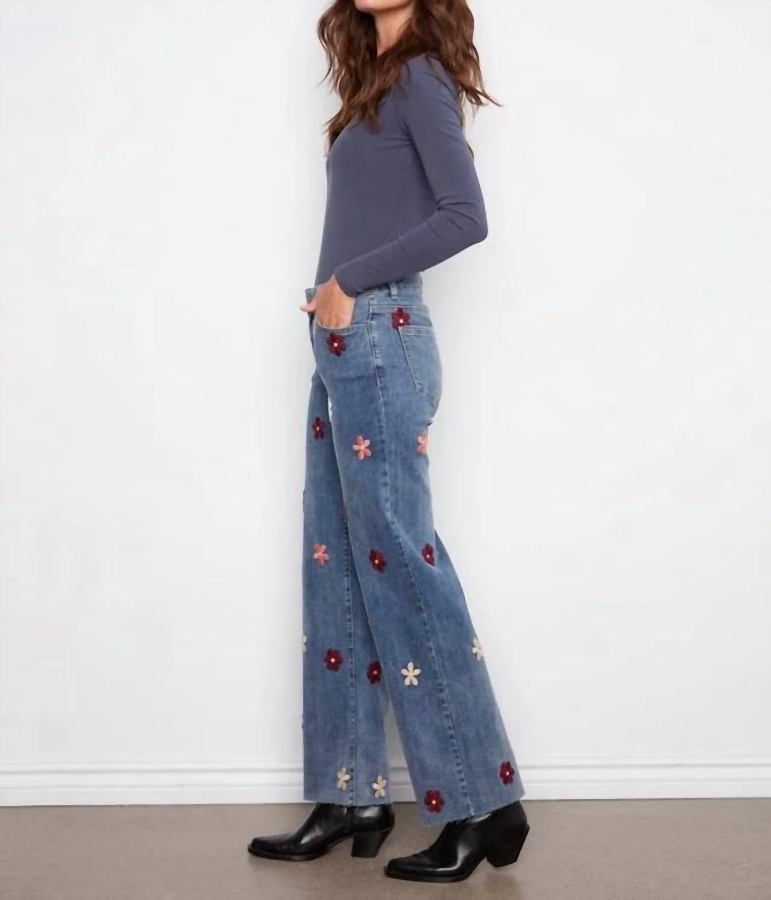 Charlie B - Wide Leg Stretch Flower Patches Jean