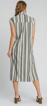 Umgee - Pintucked Stripe Midi Dress