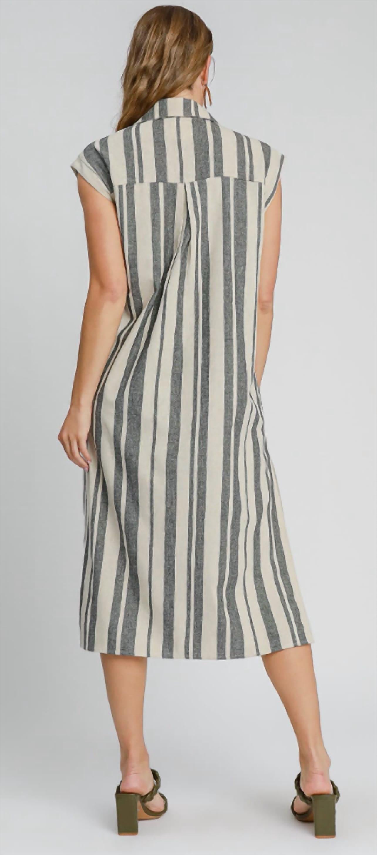 Umgee - Pintucked Stripe Midi Dress