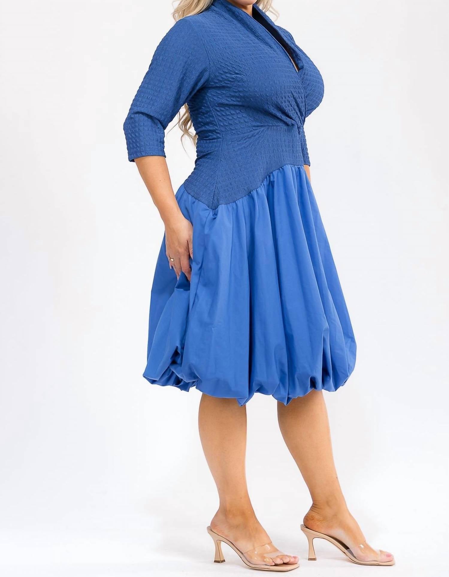 Karen T Design - Solid V-neck Balloon Midi Dress