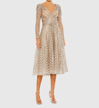 Mac Duggal - Sequin Embellished Long Sleeve Wrap Dress