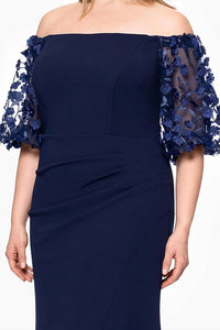 Xscape Long Illusion Sleeve Off The Shoulder Dress Maxi Dress in navy - women's dress - view 4