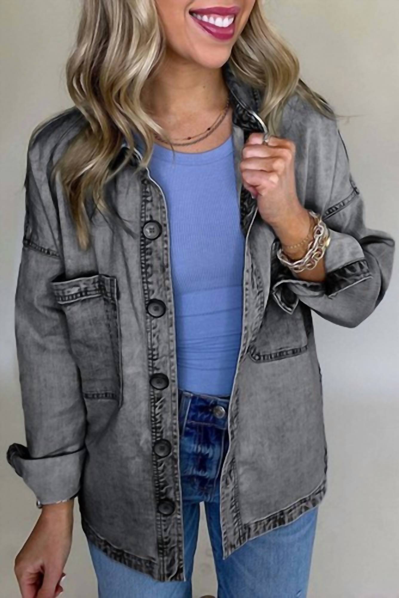 Shop Lala Loo - Button Up Long Sleeve Denim Jacket