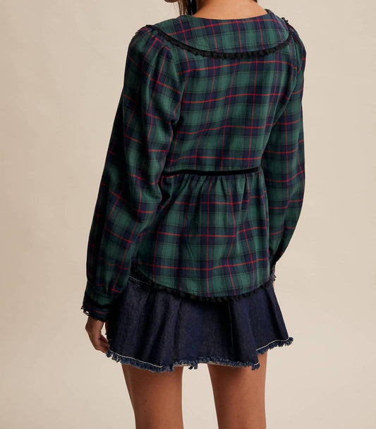 Listicle - Plaid Velvet Trim Holiday Blouse