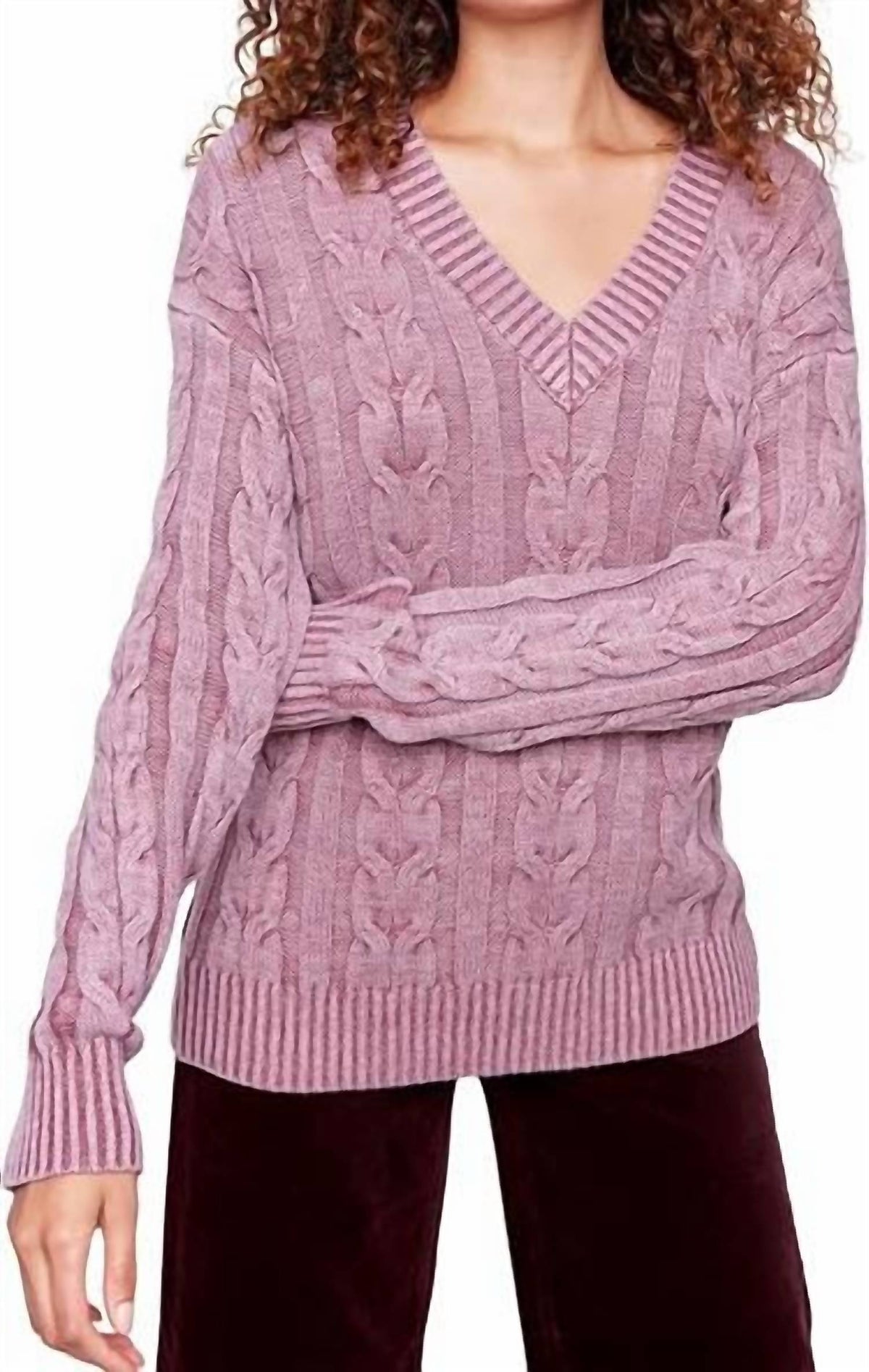 Charlie B - Cable Knit V Neck Sweater